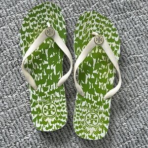 Tory Burch Green and White Flip Flops